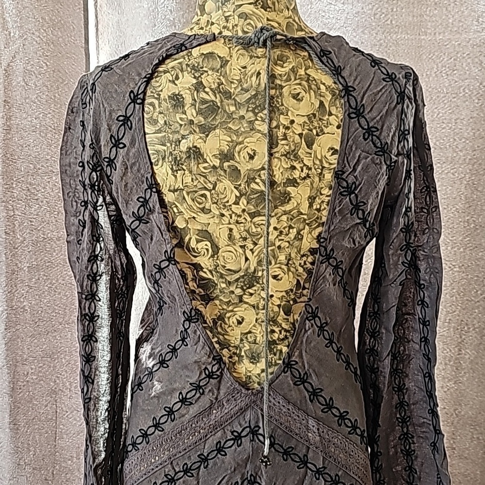 NWOT VINTAGE Free People Black Open Back Maxi Dress Boho Evening Size Large - Picture 9 of 14